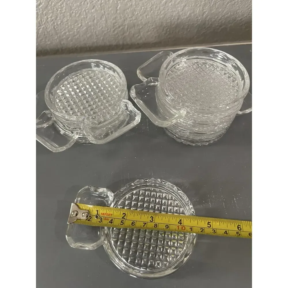 Vintage Glass Ashtray Cigarette Rest Drink Coaster Waffle Cut Sip And Smoke